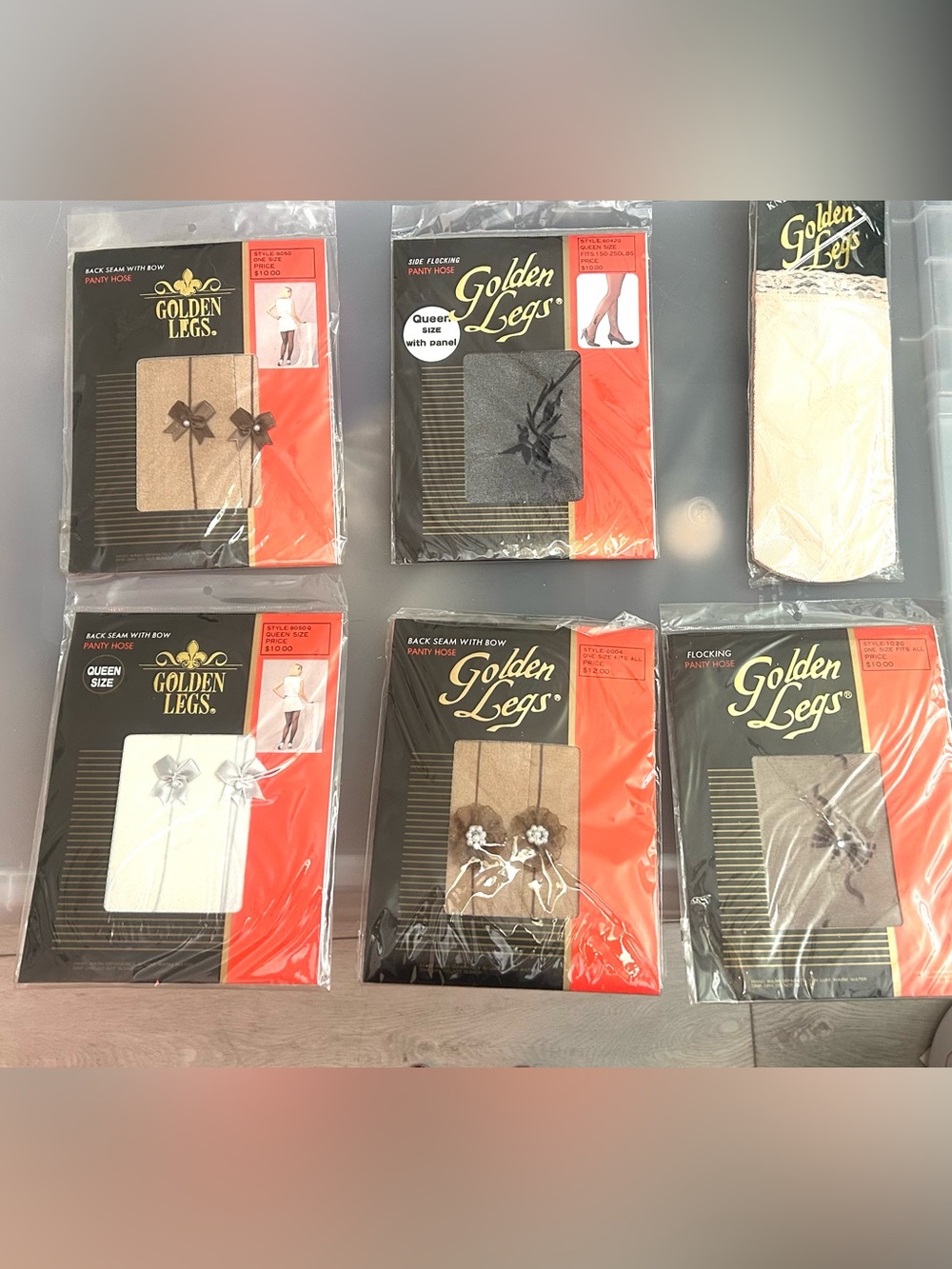 Golden Legs Vintage Flocked Pantyhose - Black & Tan Bundle  of 6